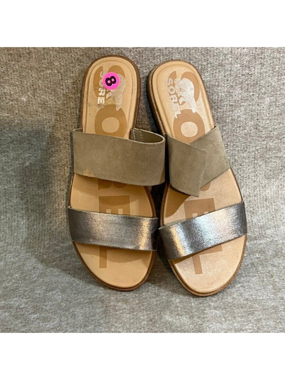 Sorel Women's Slide Sandals Size 8 Beige and Metallic